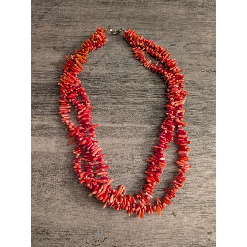 Natural Red Coral Branch Necklace Multi Strand Statement‎ Boho Orange Red